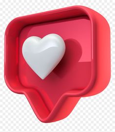 a red speech bubble with a white heart on it's side, transparent background