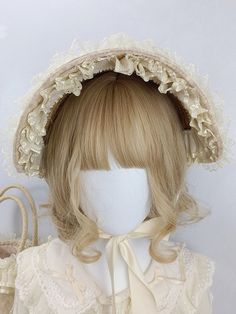 The price is for a bonnet or a bag only, others are not included.  Set 1: A bonnet + a bag. One Size Fits Most Beige Bonnet, Beige One Size Fits Most Bonnet, Beige Bonnet Cap, One Size Fits Most, Cream Brimmed Bonnet One Size Fits Most, Vintage Cream Bonnet, Reasons To Smile, Polka Dot Pattern, A Bag, Lace Trim