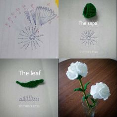 four different pictures with flowers in them and the words'the leaf'written below