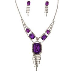 measures(inch) : necklace length 11.5 / extender 6/  Earrings 1.5 Elegant Purple Jewelry Sets For Formal Occasions, Elegant Purple Rhinestone Necklace For Party, Amethyst Jewelry With Matching Earrings For Party, Purple Costume Jewelry For Wedding, Elegant Purple Jewelry Set With Matching Earrings, Amethyst Jewelry With Matching Earrings For Wedding, Wedding Amethyst Jewelry Set With Matching Earrings, Wedding Amethyst Jewelry With Matching Earrings, Lavender Crystal Jewelry For Party