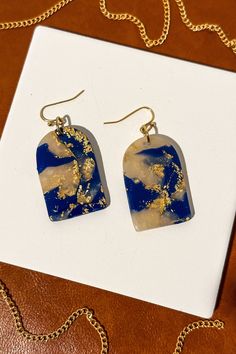 Handmade polymer clay earring with gold foil & Bali style hook Bali Style, Earrings Clay, Bali Fashion, Clay Earring, Feb 13, Philadelphia Pa, Blue Earrings, Handmade Polymer Clay, Polymer Clay Earrings