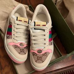 Women's Screener Sneaker With Crystals Gucci Crystal Sneakers, Gucci Pink Sneakers With Rubber Sole, Pink Gucci Sneakers With Rubber Sole, Designer Multicolor Sneakers With Rubber Sole, Luxury Leather Custom Sneakers With Cushioned Footbed, Gucci Multicolor Sneakers With Round Toe, Designer Sneakers With Rubber Sole And Round Toe, Multicolor Gucci Leather Sneakers, Luxury Gucci Sneakers