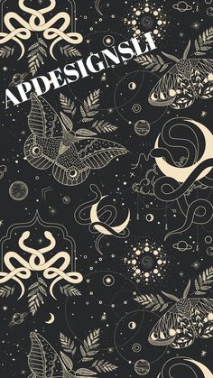 an image of a black and white cover with birds in the sky, stars and swirls