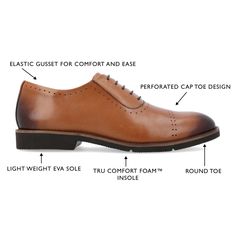 A classic that you'll want to keep in your closet forever the Morey oxford by Thomas & Vine. This genuine leather dress shoe features a 6 mm Tru Comfort Foam� footbed and an ExtraLight� outsole for extra support and comfort. Classic brogue details and a lace-up closure top the look. Thomas Vines, Leather Dress Shoes, Dress Shoe, Women Men Shoes, Leather Dress, Cognac, Vines, Men's Shoes, Dress Shoes