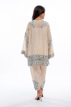 Ezra (A) Eid Tunic With Resham Embroidery In Chanderi, Eid Chanderi Tunic With Resham Embroidery, Bohemian Cream Sets For Eid, Chanderi Tunic With Resham Embroidery For Eid, Chikankari Embroidery Tunic, Designer Chikankari Embroidery Tunic, Bohemian Cream Sets With Chikankari Embroidery, Bohemian Cream Set With Chikankari Embroidery, Cream Bohemian Kurta With Chikankari Embroidery