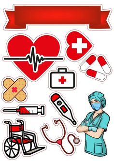 an image of medical stickers on a white background with the doctor and nurse's symbols