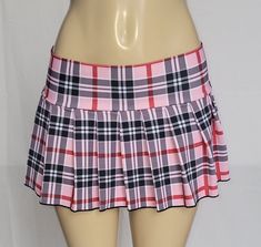 "JUNIOR to PLUS SIZE Spandex \"Strawberry\" PLAID MICRO MINI SKIRT 10\"-13\" LONG. (Strawberry) TO ENSURE YOU ORDER THE CORRECT SIZE SKIRT, PLEASE READ THIS CAREFULLY; THEN MATCH IT WITH SIZES. ALL OUR SKIRTS ARE ALWAYS MADE WITH A 3\" LONG WAITSBAND + THE LEGNTH OF THE SKIRT. OUR SKIRTS ARE ALL MADE TO ORDER AND THE LENGTH MAY SLIGHTLY CHANGE A FEW CENTIMETERS, BUT WE TRY TO BE AS ACCURATE AS POSSIBLE.  BELOW IF THE FINAL LENGTH OF THE SKIRT.  *XSMALL - Waistband measures 28\" around when fully Fitted Mini Length Tennis Skirt For School, Stretch Mini-length Bottoms For School, Stretch Mini Bottoms For School, School Mini Length Stretch Bottoms, Stretch Mini Length Bottoms For School, Trendy Stretch Tennis Skirt For School, School Mini Stretch Bottoms, Trendy School Skort With Stretch, Trendy Stretch Skort For School