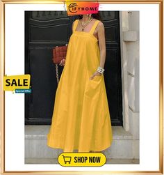 Women's Long Dress Maxi Dress Casual Dress Swing Dress Black Dress Pure Color Fashion Casual Outdoor Daily Date Backless Pocket Sleeveless Strap Dress Regular Fit Black White Yellow Spring Summer S M Maxi Dress Casual, Womens Long Dresses, Yellow Springs, Black White Yellow, Color Fashion, Maxi Dresses Casual, Dress Maxi, Types Of Dresses, Dress Size Chart