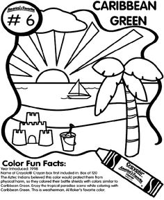 a coloring page with the words, color fun fact and an image of a beach scene