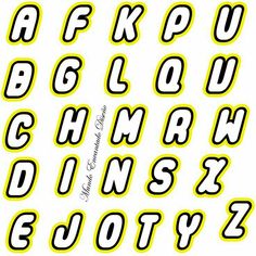 the upper and lower letters are yellow with black outlines on them, while the lower letter