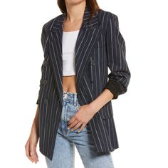 New Without Tags! Size Small Chic Striped Double-breasted Blazer, Elegant Spring Outerwear With Vertical Stripes, Elegant Vertical Stripe Outerwear For Spring, Fall Striped Double-breasted Outerwear, Striped Blazer For Winter Workwear, Striped Double-breasted Outerwear For Fall, Casual Pinstripe Outerwear For Fall, Striped Double-breasted Blazer For Work, Striped Double-breasted Outerwear For Office