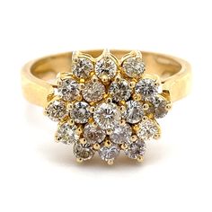 Vintage Flower Ring, 1CT Natural Diamond, 14k Yellow Gold, Estate Jewelry, Alternative Engagement Ring, Cluster Flower Ring, Promise Ring - Etsy Fine Jewelry Cluster Flower Ring With Brilliant Cut, Brilliant Cut Cluster Flower Ring In Fine Jewelry, Cluster Diamond Ring With Prong Setting, Brilliant Cut Cluster Flower Ring Fine Jewelry, Flower Shaped Cluster Ring With Brilliant Cut, Fine Jewelry Flower Shaped Cluster Ring With Prong Setting, Diamond Cluster Flower Ring With Brilliant Cut, Flower Shaped Diamond Cluster Ring With Brilliant Cut, 14k Gold Cluster Ring With Prong Setting