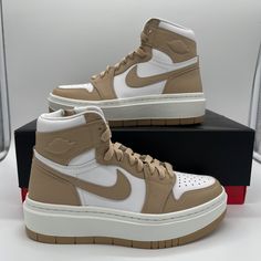 Nike Air Jordan 1 Elevate High White Desert Sneakers DN3253-121 Womens Size NEW Multiple Sizes available!  ALL OUR SHOES ARE 100% AUTHENTIC  Box condition will vary. Box may have rips/tears but the shoes are not affected All items are typically shipped within 72 hours of purchase (excluding weekends) to the shipping address on file.  All items come from a clean and smoke free home! Read our feedback and buy with confidence! Your feedback is very important to us. If you had a great experience ple Nike High-top Platform Sneakers With Cushioned Footbed, Nike High-top Platform Sneakers With White Sole, Nike Jordan Mid-top Synthetic Shoes, High-top Synthetic Jordan Shoes With Perforated Toe Box, Sporty High-top Jordan Shoes With Gum Sole, Casual White Jordan Shoes With Gum Sole, Nike Jordan High-top Shoes With Boost Midsole, White Nike Jordan High-top Shoes, Nike High-top Platform Sneakers With Gum Sole