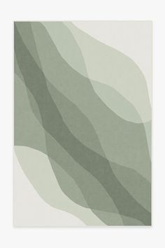 an abstract green and white painting with wavy lines in the center, on a light grey background