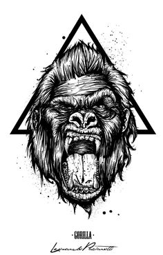 an image of a gorilla face and some other things in the background, including a triangle