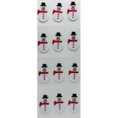 snowmen with hats and scarfs are arranged on a white background for christmas decorations