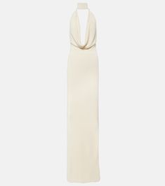 Scarf-detail maxi dress in white - Aya Muse | Mytheresa Pre-draped Silk Evening Maxi Dress, Chic Crepe Maxi Dress For Evening, Crepe Maxi Dress For Gala, Chic Evening Crepe Maxi Dress, White Pre-draped Maxi Dress For Gala, Evening Silk Crepe Maxi Dress, Silk Crepe Evening Maxi Dress, Chic Crepe Maxi Dress For Formal Occasions, Floor-length Crepe Maxi Dress For Party