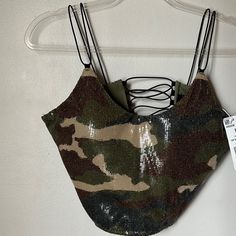 A Spaghetti-Strap Crop Top That Shines With Sequins. Multiple Size Available! Size Large Sold Out! I Have M & S Left! The Adidas X Ivy Park Crop Top In An Allover Print Has Bungee Cords That Lace Up The Back And Sequins To Catch The Light As You Move. The Double-Strapped Silhouette Hugs The Body With A Tight, Stretchy Fit. Hr2536_aopcam Party Camisole With Adjustable Strappy Design, Party Camisole With Adjustable Strappy Details, Party Camisole With Adjustable Straps, Summer Party Straps With Built-in Bra, Summer Evening Crop Top With Adjustable Straps, Chic Strappy Camisole For Party, Adjustable Straps Evening Crop Top For Summer, Spring Party Strappy Tank Top, Spring Party Tank Top With Strappy Design