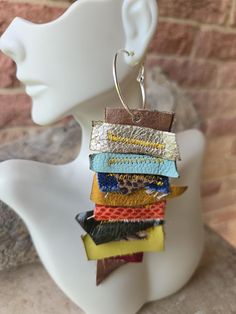 Leather & denim multi color dangle hoop earrings Unique Multicolor Small Hoop Earrings, Nickel-free Multicolor Earrings For Everyday Use, Everyday Multicolor Nickel-free Earrings, Everyday Multicolor Nickel Free Earrings, Everyday Multicolor Nickel-free Hoop Earrings, Multicolor Handmade Hoop Earrings For Everyday, Multicolor Dangle Earrings For Everyday, Modern Multicolor Earrings For Everyday, Multicolor Modern Small Hoop Earrings