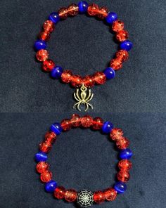 Cheaper on my website!!  Danimakesstuff.com  Peter Parker inspired beaded bracelet   6 1/2 inches with elastic string if wanted smaller or bigger please leave message with purchase Handmade Themed Blue Beaded Bracelets, Plastic Beaded Bracelets For Gifts, Plastic Beaded Bracelets Perfect For Gifts, Plastic Beaded Bracelets As Gift, Adjustable Red Beaded Plastic Bracelets, Adjustable Glass Stretch Bracelet With Spacer Beads, Colorful Plastic Beads For Gifts, Handmade Glass Stretch Bracelet With Round Beads, Red Plastic Beaded Bracelets As Gift