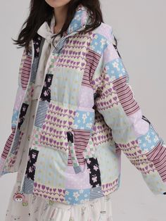 Filling: White Duck Down 
Size: sm

Model: 172cm/47kgWear size M





Length
Chest surroundings
Sleeve Length
shoulder width


S
68cm
117cm
57cm
47cm


M
70cm
120cm
58cm
48cm Multicolor Quilted Spring Outerwear, Long Sleeve Puffer Quilted Jacket For Spring, Multicolor Spring Puffer Jacket, Spring Long Sleeve Puffer Quilted Jacket, Quilted Multicolor Outerwear For Fall, Fall Patchwork Long Sleeve Puffer Jacket, Multicolor Puffer Outerwear For Spring, Multicolor Long Sleeve Puffer Jacket For Spring, Multicolor Patchwork Outerwear For Cold Weather