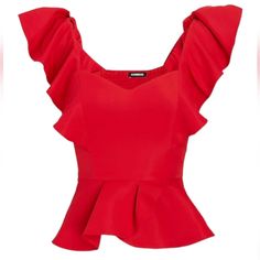 Express Sweetheart Neckline Flutter Sleeve Peplum Top Size Xl Nwt Feminine Ruffled Tops With Sweetheart Neckline, Fitted Ruffle Top With Sweetheart Neckline, Fitted Ruffle Tops With Sweetheart Neckline, Fitted V-neck Peplum Top With Ruffles, Fitted Tops With Ruffles And Sweetheart Neckline, Red Ruffled Feminine Tops, Feminine Red Ruffled Tops, Red Feminine Ruffled Tops, Red Feminine Ruffle Top