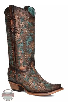 Corral C3973 Copper with Teal Floral Embroidery and Studs Western Boots Single Profile View Bride Boots, Teal Outfits, Cute Travel Outfits, Texas Fashion, Floral Boots, Vintage Cowboy Boots, Western Boots Women, Cute Boots, Cowboy Boots Women