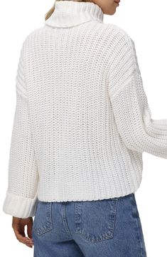 This chunky shaker-stitch turtleneck sweater aligns with your relaxed lifestyle and features contemporary flared sleeves to complete the low-key look. 20" length Turtleneck Long sleeves 100% acrylic Machine wash, tumble dry Imported Relaxed Lifestyle, Dark Blue Sweater, White Turtleneck Sweater, Ladies Turtleneck Sweaters, White Turtleneck, Low Key, Flared Sleeves, Blue Sweaters, Bell Sleeve