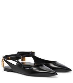 Tom Ford - Padlock leather slingback flats | Mytheresa Tom Ford Shoes Women, Designer Ballet Flats, Tom Ford Leather, Tom Ford Shoes, Black Toms, Flats Online, Women Flats, Slingback Flats, Goat Leather