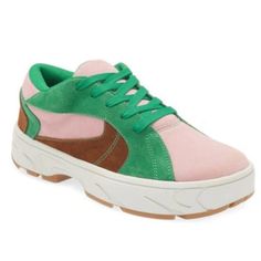 Jeffrey Campbell Limit Platform Suede Sneakers. Size 7.5 Pink, Tan And Green. Green Laces Mesh Lining Ensures Breath Ability In This Platform-Boosted Sneaker Topped With A Padded Collar And Tongue. -Green And Pink -Size 7.5 -Leather Upper/Synthetic Lining And Sole - Nwob Msrp $175 Streetwear, Walking, Fashion Sneaker, Suede, Designer Sneakers, Pink And Green, Lace Up, Spring Summer Sneakers Trendy Urban Outfitters Anthropologie Revolve Nordstrom Bloomingdales Walking Fashion, Sneakers Trendy, Sneakers Pink, Dad Sneakers, Juicy Couture Charms, Summer Sneakers, Jeffrey Campbell Shoes, Platform Sneaker, Distressed Black Jeans