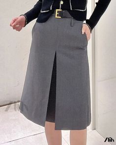 Zlily - Gray Pleated A-Line Skirt with High-quality Wool Blend Color Skirt, Skirt Skirt, Types Of Skirts, A Line Skirt, Skirt Length, A Line Skirts, Wool Blend, Midi Skirt, A Line