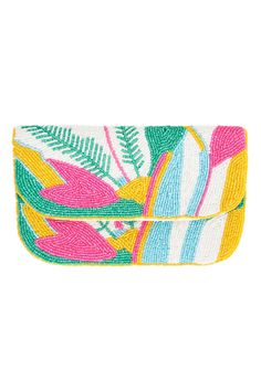 STYLE DETAILS: Elevate your evening look with the Elysian Clutch. With stunning beadwork across the design in vibrant summer colours, this clutch provides a lovely contrast to your look. Plus, you can switch it up with a detachable metal shoulder strap for added versatility! FEATURES: Clutch style Button and flap closure Detachable shoulder strap Outer: Glass, Cotton Inner: Cotton Strap: Iron 22cm length x 13.5cm width Multicolor Summer Bags With Colorful Beads, White Summer Evening Clutch, White Evening Clutch For Summer, Embellished Clutch For Summer Evenings, Yellow Rectangular Clutch For Summer, Summer Embellished Rectangular Clutch, Multicolor Rectangular Summer Clutch, Yellow Rectangular Summer Clutch, Summer Multicolor Embroidered Clutch