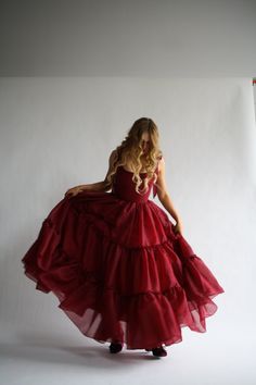 The Siena Gown in Scarlet Red – wildroseandsparrow Red Organza Dress, Dark Cherry Red, Guest Ideas, Rings Boho, Corset Boning, Fall Semester, Tier Dress, Full Length Gowns, Dress Design Patterns