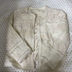 Lace Patterned Crme Jacket. Floral Designs And More! Silk-Lined, Super Comfortable. Perfect Condition, Never Worn! Business Casual Or Going Out. Size Medium. Open To Offers! Feel Free To Ask Any Questions. Long Sleeve Cotton Outerwear With Lace Trim, Cotton Long Sleeve Outerwear With Lace Trim, White Long Sleeve Outerwear With Lace Trim, White Lace Trim Outerwear For Fall, Cream Outerwear With Lace Trim For Spring, Cream Long Sleeve Outerwear With Lace Trim, Long Sleeve Blazer With Lace Trim For Spring, Lace Blazer Jacket, Lace Blazer