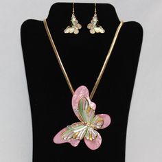 This Set Is So Very Awesome And Is A Fantastic Statement Piece. You Will Love All The Compliments You Will Get With This Necklace And Earrings. The Butterfly Is 4" Across At The Top Of The Wings And The Earrings Are Approximately 1" Square. Necklace Is 16" In Length. New And Has Not Been Worn. Pink Jewelry Sets For Valentine's Day, Pink Jewelry Sets For Valentine's Day Party, Pink Jewelry With Matching Earrings Gift, Pink Jewelry Sets With Matching Earrings As Gift, Pink Jewelry Sets For Mother's Day, Pink Necklaces With Matching Earrings For Party, Pink Pendant Jewelry Gift, Pink Costume Jewelry For Party, Pink Metal Jewelry Sets For Gift