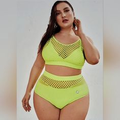 See Photos For Details And Measurement Swim 525 Bathing Suit, See Photo, Womens Swim, Bathing Suits, Swimming, Neon, High Waisted, Plus Size, Green