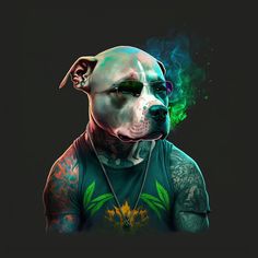 a dog with tattoos on his face and neck