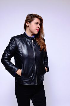 Leather jackets are a classic and versatile item that will always be in fashion. This leather jacket is timeless and classic. Made of 100 % authentic lambskin leather, this jacket will definitely become the "must" staple style statement piece for your wardrobe. XS S M L XL Chest 36 38 40 42 44 Shoulder 16 16 16.5 17 17 Waist 34 36 38 40 43.5 Classic Leather Jacket With Zipper For Winter, Classic Leather Jacket With Zipper Closure For Winter, Fitted Leather Jacket In Soft Leather, Classic Winter Leather Jacket With Zipper, Classic Soft Leather Winter Outerwear, Fitted Soft Leather Jacket, Classic Leather Outerwear With Zipper Closure, Classic Soft Leather Outerwear For Fall, Classic Business Biker Jacket