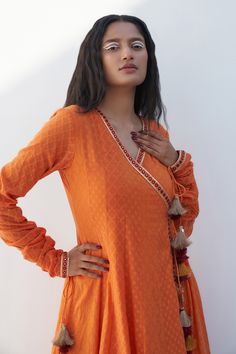 Buy Orange Chanderi Jacquard Printed Floral V Neck Angrakha Anarkali For Women by Nadima Saqib Online at Aza Fashions. Long Sleeve Chikankari Embroidery Anarkali Set For Festive Occasions, Semi-stitched Front Open Anarkali Set With Dupatta, Anarkali Kurta With Dabka And Long Sleeves, Traditional Drape Anarkali Set With Self Design, Anarkali Churidar For Puja With Long Sleeves, Anarkali Set With Long Sleeves For Puja, Festive Anarkali Long Sleeve Kurta, Navratri Long Sleeve Sets With Dupatta, Front Open Anarkali Set For Eid