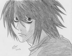 a pencil drawing of an anime character with long hair and eyes, looking to the side