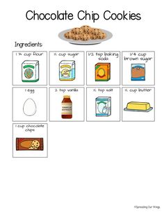 chocolate chip cookies worksheet for kids to learn how to make their own cookies