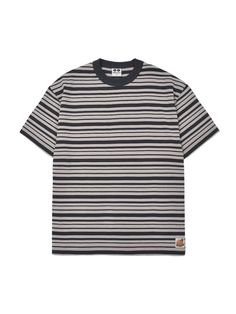 This is a casual and comfortable t-shirt that is made out of high quality cotton 100% fabric. With design detail of ribbed round neckline and unique stripe pattern overall, it gives a trendy and casual look. - Relaxed silhouette- Round ribbed neckline- Woven logo label on the hem- Stripe pattern overall Casual Cotton T-shirt With Contrast Stripes, Everyday Crew Neck T-shirt With Vertical Stripes, Everyday Horizontal Stripe Short Sleeve T-shirt, Casual Short Sleeve T-shirt With Vertical Stripes, Casual Cotton Tops With Vertical Stripes, Casual Cotton Top With Horizontal Stripes, Casual Cotton Tops With Striped Hem, Relaxed Fit Crew Neck T-shirt With Horizontal Stripes, Cotton T-shirt With Striped Hem For Everyday