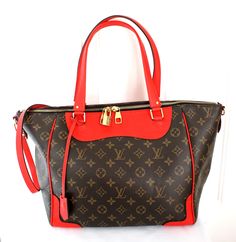 Lv Store, Red Tote, Monogram Pattern, Cute Bags, Large Bag, Leather Handles, Lv Bag, Leather Trim, Leather Handle