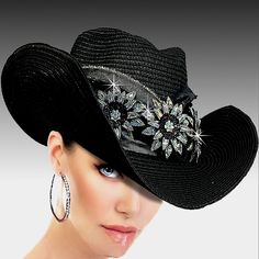 Stunning Black Couture Cowboy Hat! This Fabulous Piece Features Dazzling Rhinestones That Add The Perfect Touch Of Class, Style, And Bling To Your Look. Whether You're Hitting The Rodeo, A Western Themed Gala, Or An Event Aiming For A Stylish Statement, This Hat Is Sure To Turn Heads And Elevate Your Style To The Next Level. Get Ready To Stand Out And Shine With Our Exquisite Couture Cowboy Hat! Elegant Hat For Rodeo, Elegant Embellished Hats With Curved Brim, Elegant Embellished Hat With Curved Brim, Black Hat With Rhinestones For Evening, Black Evening Hats With Rhinestones, Black Evening Hat With Rhinestones, Elegant Embellished Hats For Formal Occasions, Elegant Black Hats With Rhinestones, Formal Fitted Embellished Hat