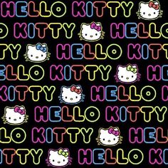 a black background with hello kitty on it and numbers in different colors, including the word hello