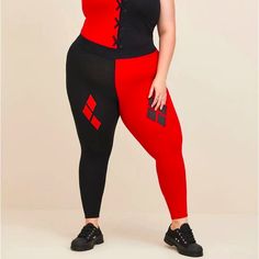 New With Tags Sold Out At Torrid Torrid Legging Harley Quinn Cosplay Halloween Legging Full Length - Size 5x (Size 28) - High Waist. - Thick Stretchy Waistband. - Harley Quinn Graphic. - Dc Comics Capsule. - Full Length. - 27" Inseam. - Cotton Jersey Knit Fabric. - 95% Nylon, 5% Spandex. - Wash Cold; Tumble Dry Low. New To Poshmark? ** Use Offer Code "Curvyfashion4u" For $10 Off Your First Purchase. (Details From Torrid) 17842216/Qa Disney Leggings, Skull Leggings, Vegan Leather Leggings, Halloween Leggings, Black Faux Leather Leggings, Premium Leggings, Sports Bra And Leggings, Harley Quinn Cosplay, Plus Size Halloween