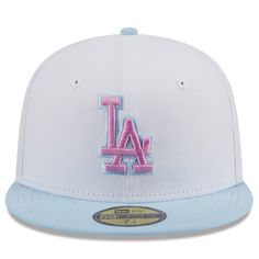 the los angeles dodgers new era 59fifty fitted hat in white and light blue