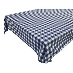 a blue and white checkered table cloth