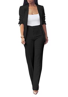 PRICES MAY VARY. 🔥Material - Womens 2 piece business outfits dressy pants suit is made of super soft and high quality fabric,breathable,lightweight but not too thin,no stretchy,skin-friendly and comfy to wear,suitable for all season 🔥Features - This elegant 2 piece blazer pants suits for womens featuring with classic turn down collar,long sleeve,one single button blazer jacket,loose fit and relaxed,high waist,straight leg pants,solid color,simple and fashion style,unique design for every age g Dressy Pant Suits, How To Look Expensive, Outfits Dressy, Business Casual Outfits For Work, Dressy Pants, Blazer Set, Long Sleeve Blazers, Slim Fit Pants, Professional Outfits