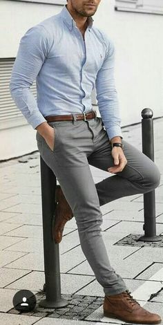 Mens Business Casual Outfits, Mens Fashion Business, Men Fashion Casual Shirts, Stylish Men Casual, Formal Mens Fashion, Gray Pants